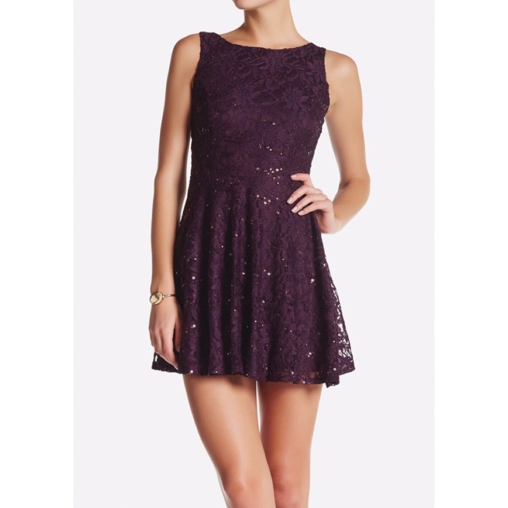 Purple Lace Sequined Homecoming Dress